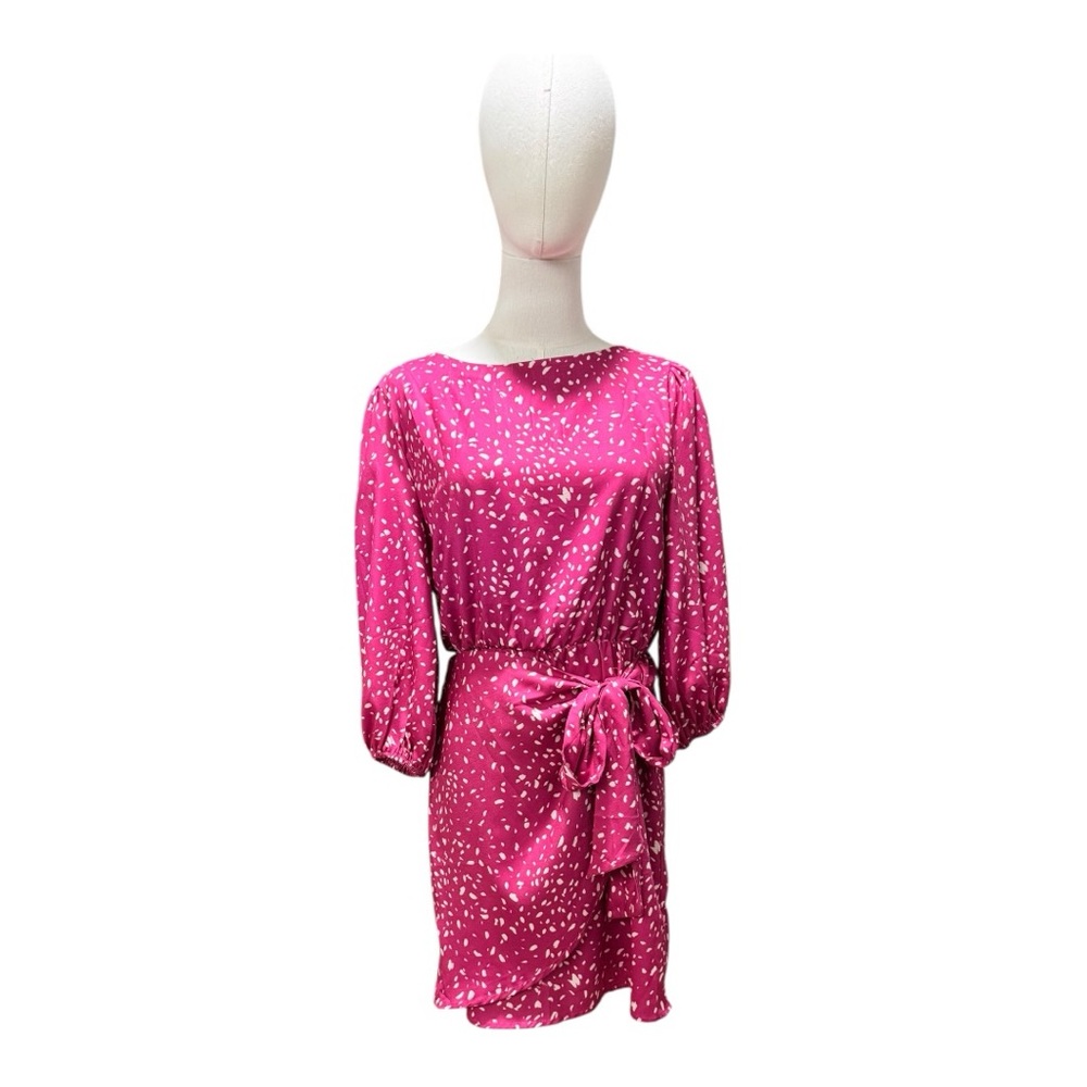 VICI Pink White Abstract Print Belted Mini Dress Small S Long Sleeve Wedding Gue